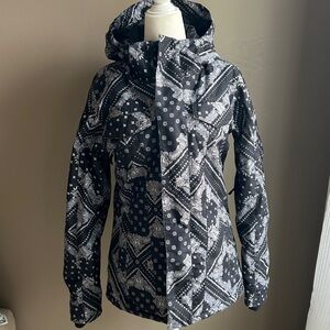 Women’s Burton Dry Ride, Black & White Paisley Ski Jacket, Size S